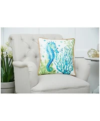 18" x 18" Nautical Seahorse Embroidered Accent Throw Pillow