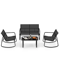 Gymax 4 Piece Rocking Bistro Set Patio Furniture Set w/ Loveseat 2 Rocking Chairs