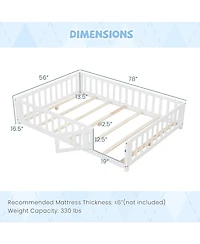Montessori Bed Frame with Full-length Guardrails Safety Door and Latch