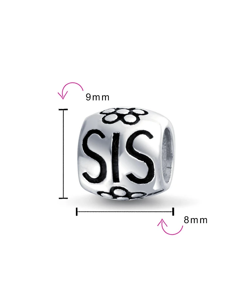 Bling Jewelry Sis Heart Flower Charm Bead Bff Sorority Sister Sterling Silver Bracelet