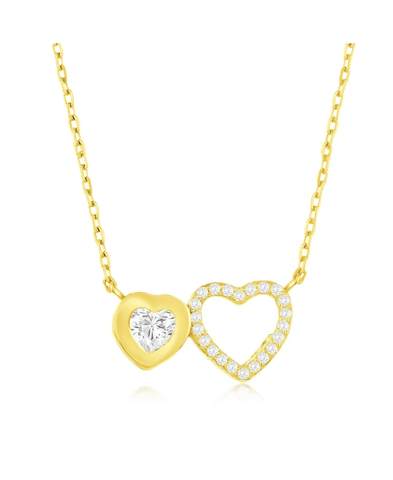 Sterling Silver, Double Heart Cz Necklace