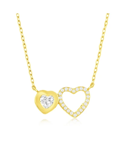 Sterling Silver, Double Heart Cz Necklace