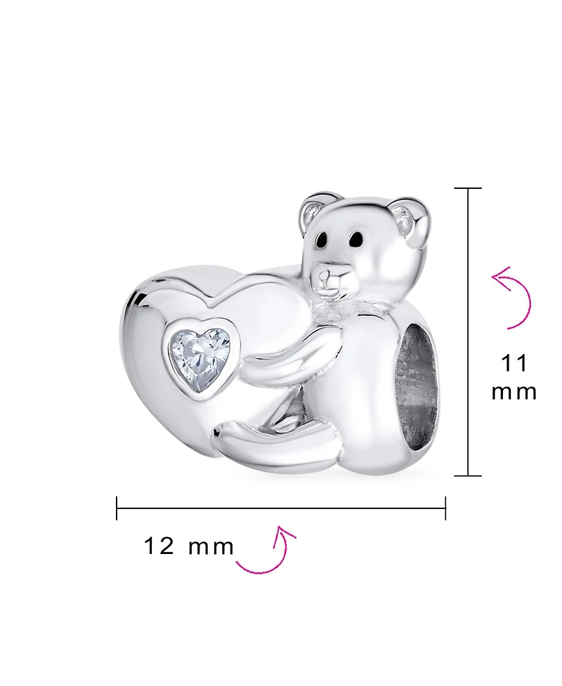 Bling Jewelry Valentine Heart Teddy Bear Cz Charm Bead Tween Daughter Sterling Silver Bracelet