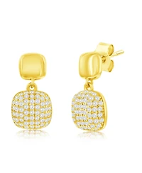Sterling Silver, Polished & Cz, Double Square Earrings