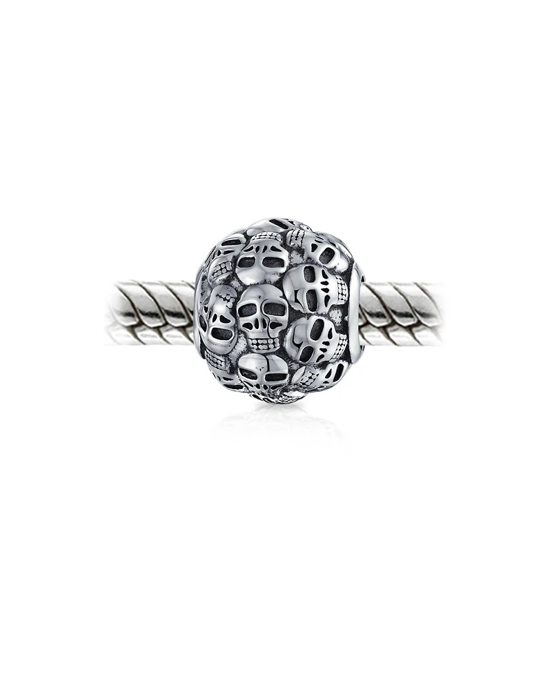 Bling Jewelry Round Barrel Skeleton Skulls Charm Bead Sterling Silver European Bracelet