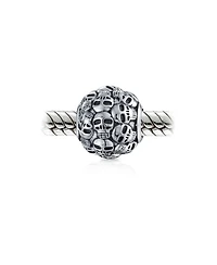Bling Jewelry Round Barrel Skeleton Skulls Charm Bead Sterling Silver European Bracelet