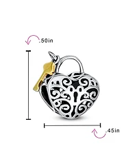 Bling Jewelry Two Tone Heart Filigree Lock & Key Charm Bead 14K Gold Plated Silver