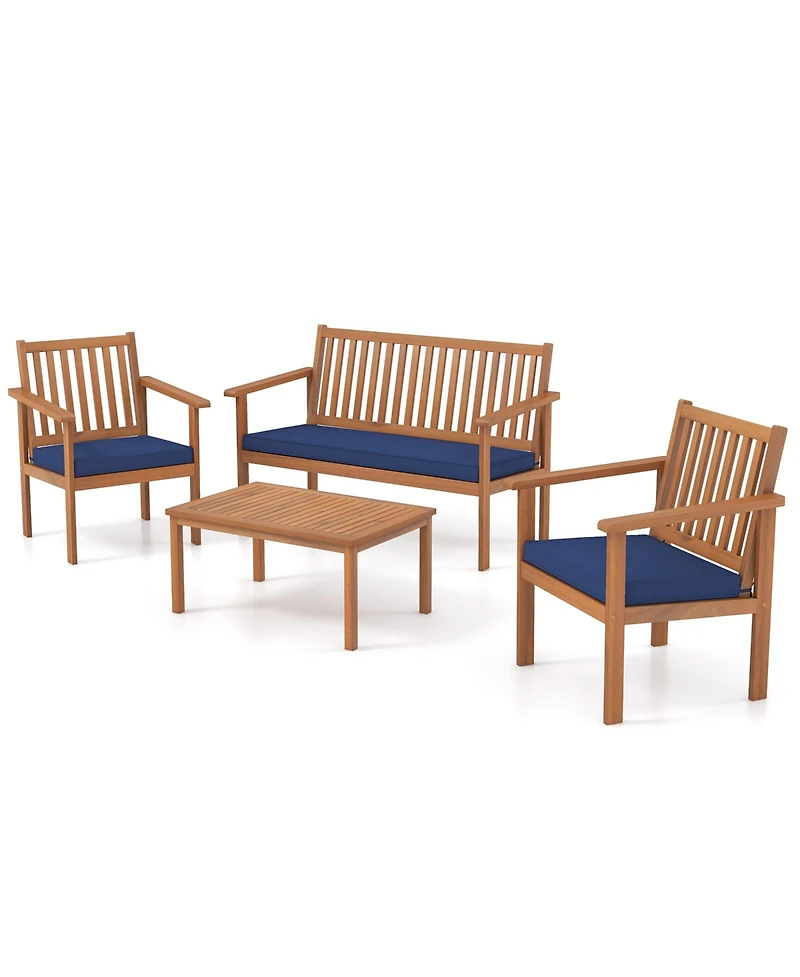 4 Piece Patio Wood Furniture Set Acacia Wood Sofa Set with Loveseat