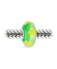 Bling Jewelry Floral Design Murano Glass Spacer Charm Bead with Sterling Silver Core