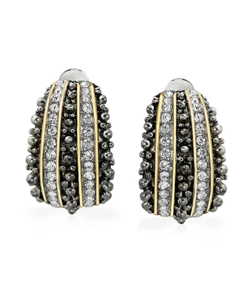 Bling Jewelry Bali Style Caviar Beading Crystal Half Hoop Clip-On Earrings 14K Gold Plated Brass