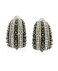 Bling Jewelry Bali Style Caviar Beading Crystal Half Hoop Clip-On Earrings 14K Gold Plated Brass