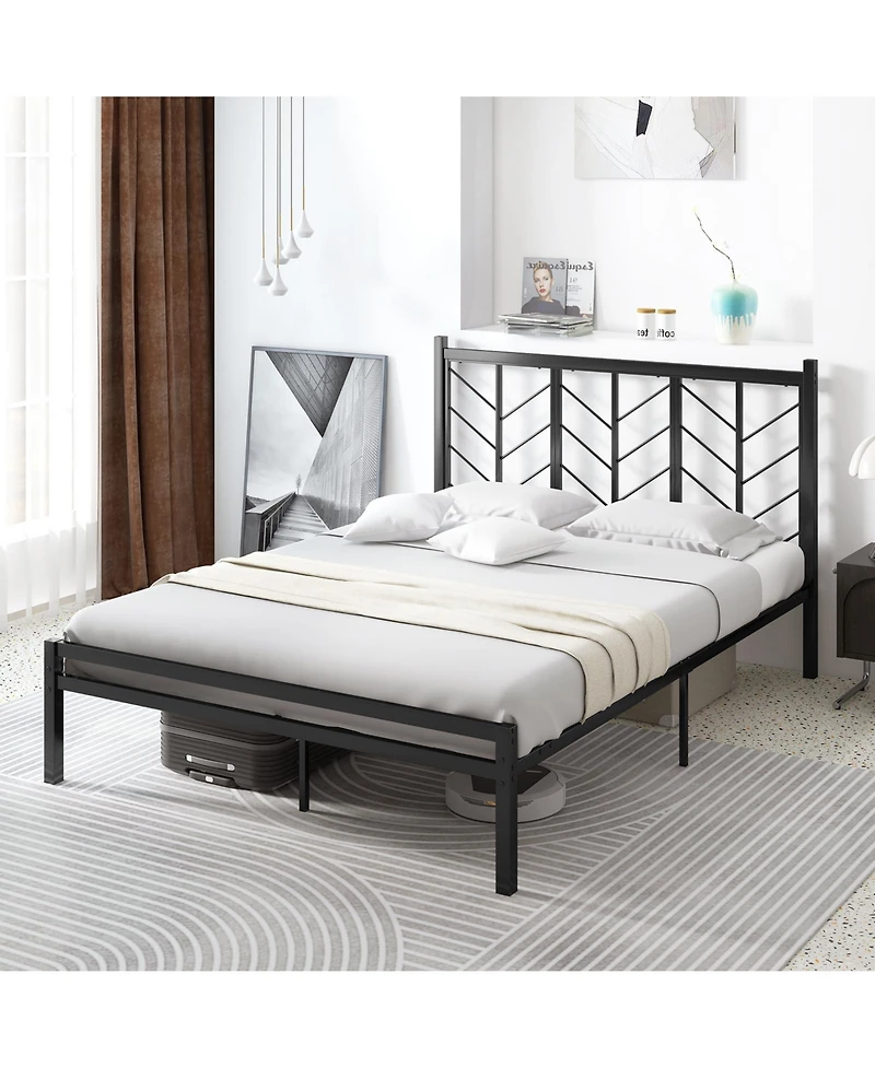 Platform Bed with Metal Frame and Headboard for Modern Bedroom Setup