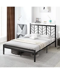 Platform Bed with Metal Frame and Headboard for Modern Bedroom Setup