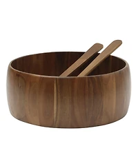 Gibson Home Laurelton 3 Piece Large 13" Acacia Wood Salad Serving Bowl Set w/ 2 Serving Tools