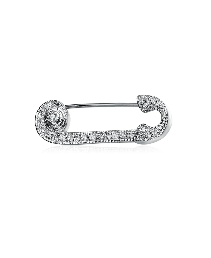 Sterling Silver White Gold Plated with Clear White Cubic Zirconia Pin