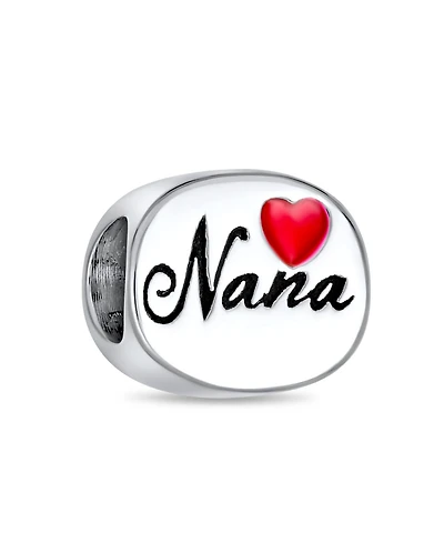 Bling Jewelry Nana Grandma Red Heart Charm Bead Sterling Silver European Bracelet