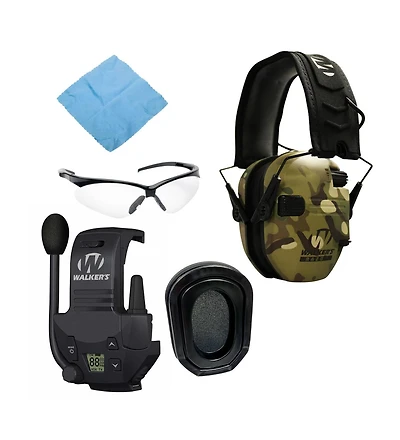 Walkers Razor Slim MultiCam Camo Tan Electronic Muff with Walkie Talkie Bundle
