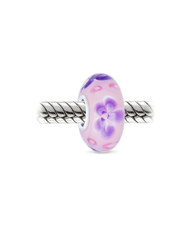 Bling Jewelry Floral Design Murano Glass Spacer Charm Bead with Sterling Silver Core