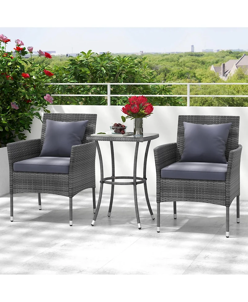 Gymax 3-Piece Patio Furniture Set Pe Wicker Conversation Bistro w/ A Tempered Glass Table