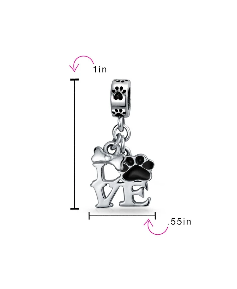 Bling Jewelry Bff Pet Lover Black Dog Cat Paw Print Dangle Charm Bead European Bracelet