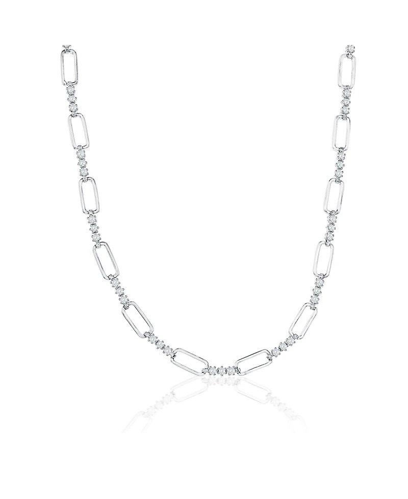 Sterling Silver, Paperclip & Cz Neckalce