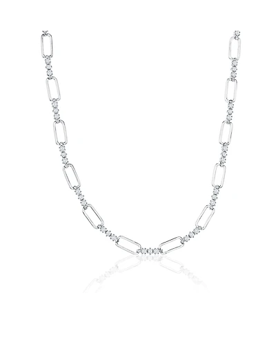 Sterling Silver, Paperclip & Cz Neckalce