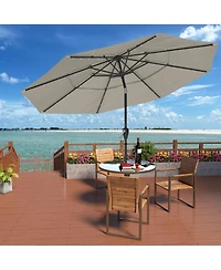 10 Ft Patio Umbrella with Solar Lights 3-Tier Outdoor Table Market Pool Umbrellas for Patio, Red