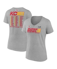 Fanatics Women's Heather Gray Kansas City Chiefs Super Bowl Lix Roster V-Neck T-Shirt