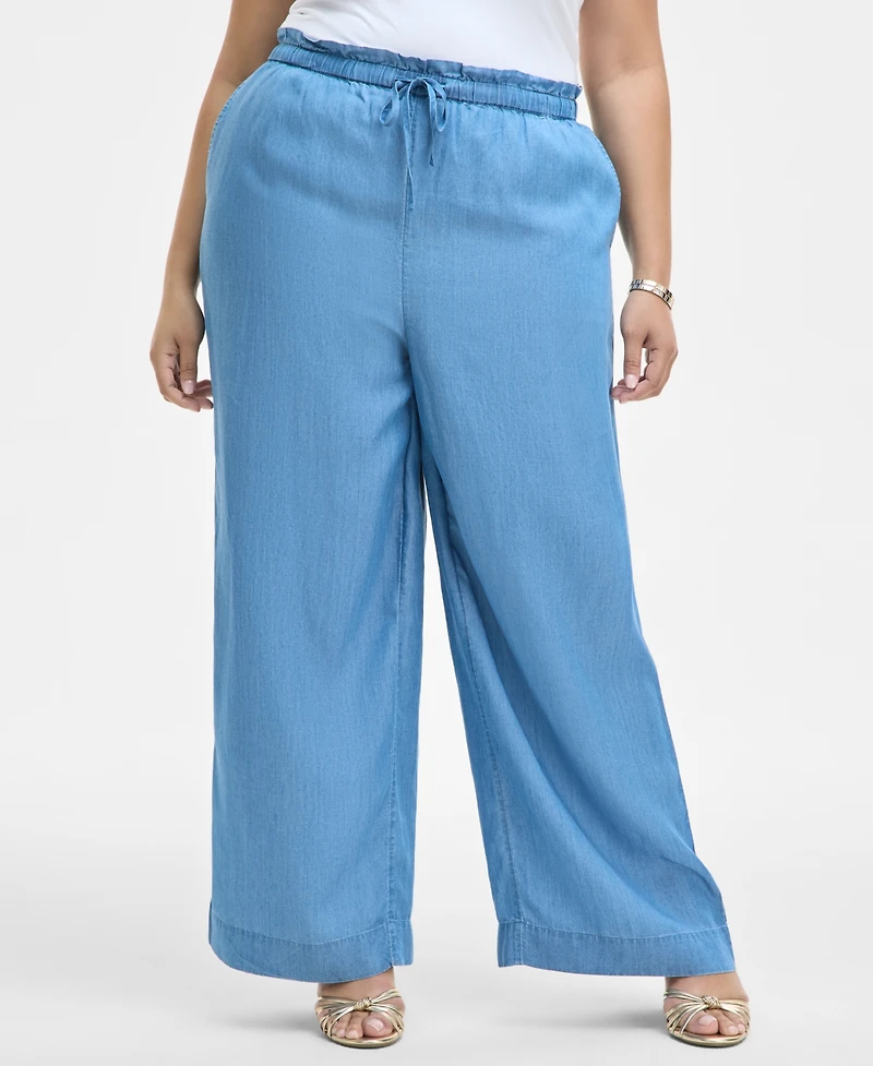 On 34th Trendy Plus Size Chambray Drawstring Pants, Exclusively at Macy's
