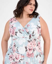 Connected Plus Size Floral-Print Chiffon Midi Dress