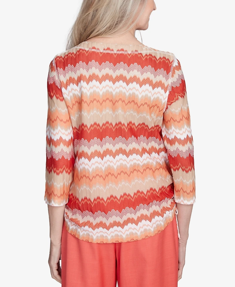 Alfred Dunner Petite Catalina Island Modern Chevron Drawstring Top