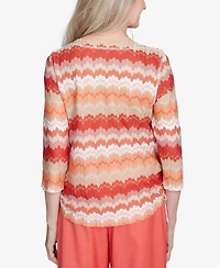 Alfred Dunner Petite Catalina Island Modern Chevron Drawstring Top