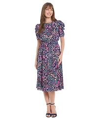 London Times Women's Printed Round-Neck A-Line Dress