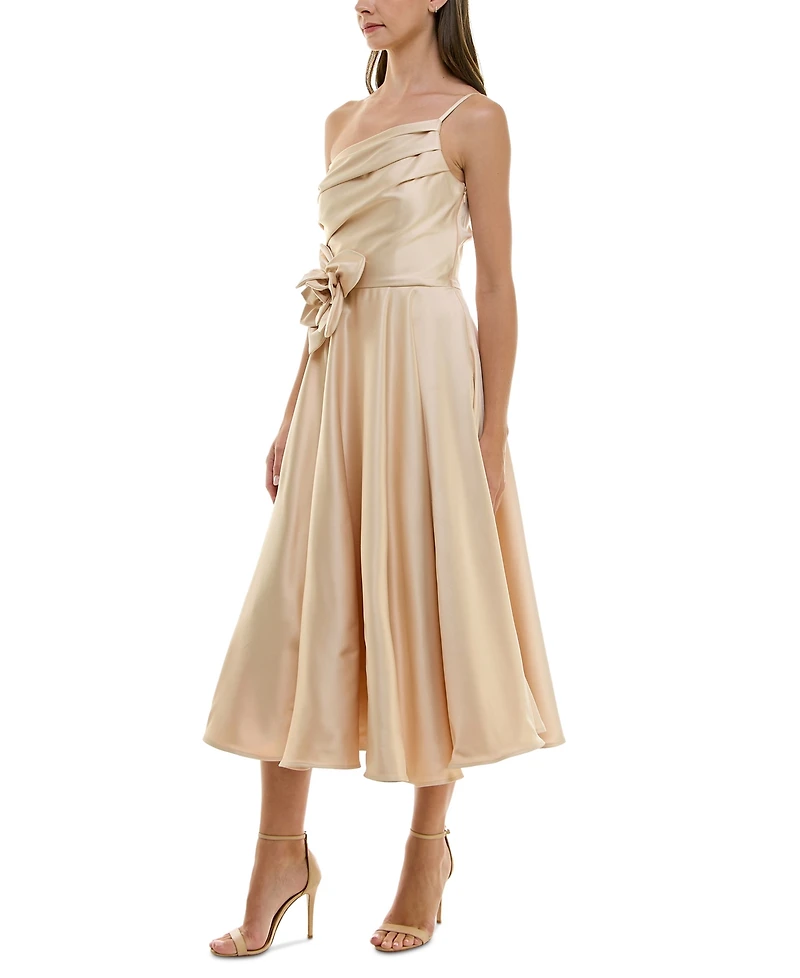 Taylor Women's Asymmetric Rosette Sleeveless Midi Dress
