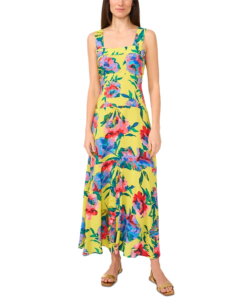 Vince Camuto Women's Floral Square-Neck Smocked-Back Sleeveless Maxi Dress