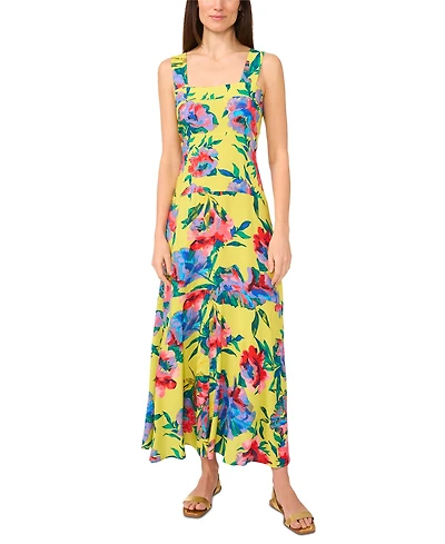 Vince Camuto Women's Floral Square-Neck Smocked-Back Sleeveless Maxi Dress
