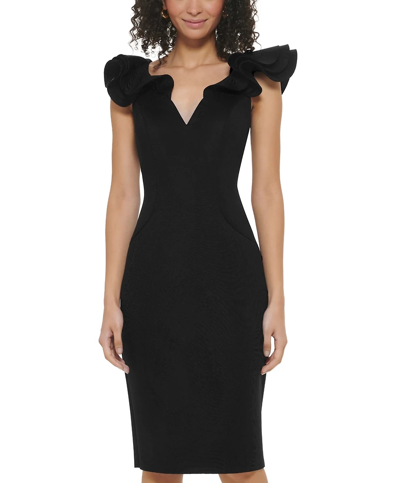 Eliza J Women's V-Neck Ruffle-Trim Sheath Dress