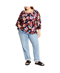 Plus Poppy Print Top