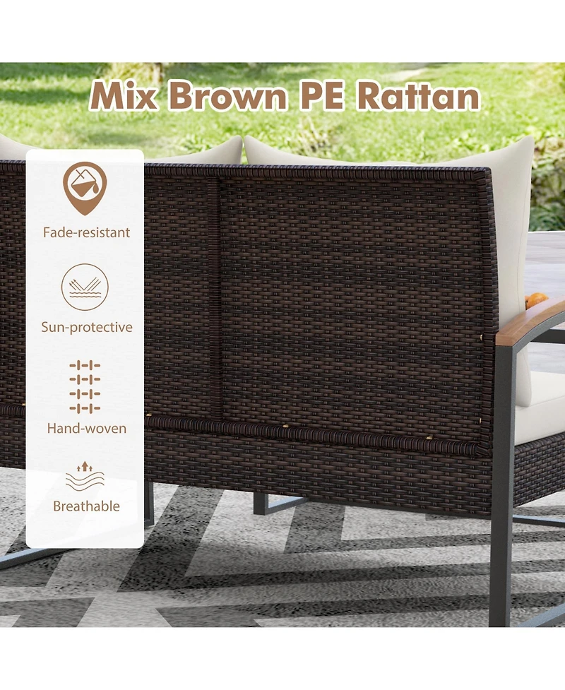 2 Pieces Patio Pe Wicker Furniture Set with Acacia Wood Coffee Table