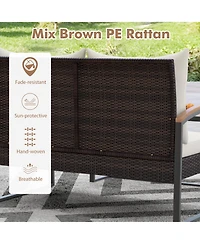 2 Pieces Patio Pe Wicker Furniture Set with Acacia Wood Coffee Table