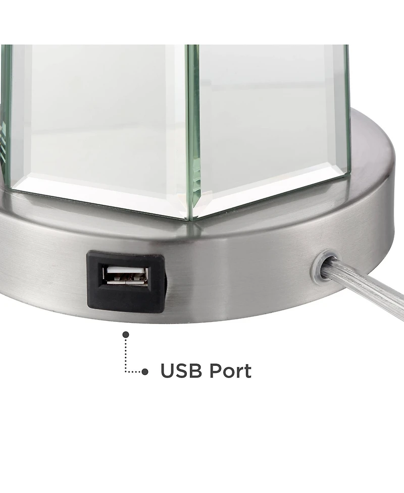 Regency Hill Braydon Modern Table Lamps Set of 2 28" Tall Mirrored with Usb Charging Port White Drum Shade for Bedroom Living Room Bedside Nights
