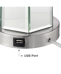 Regency Hill Braydon Modern Table Lamps Set of 2 28" Tall Mirrored with Usb Charging Port White Drum Shade for Bedroom Living Room Bedside Nights