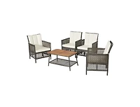 5 Pieces Patio Rattan Furniture Set Cushioned Sofa Armrest Wooden Tabletop
