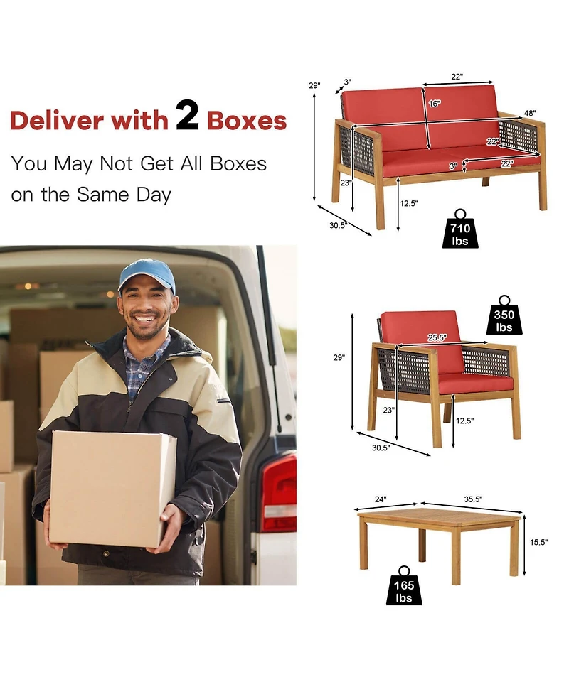 4 Pieces Patio Rattan Furniture Set with Removable Cushions