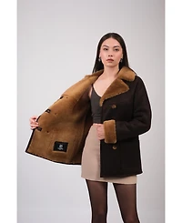 Furniq Uk Women's Leather Sheepskin Coat, Brown, Created for Macy's