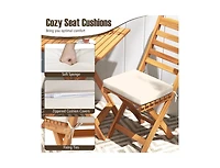 Folding Chair Table Set with Soft Seat Cushions and Table-White