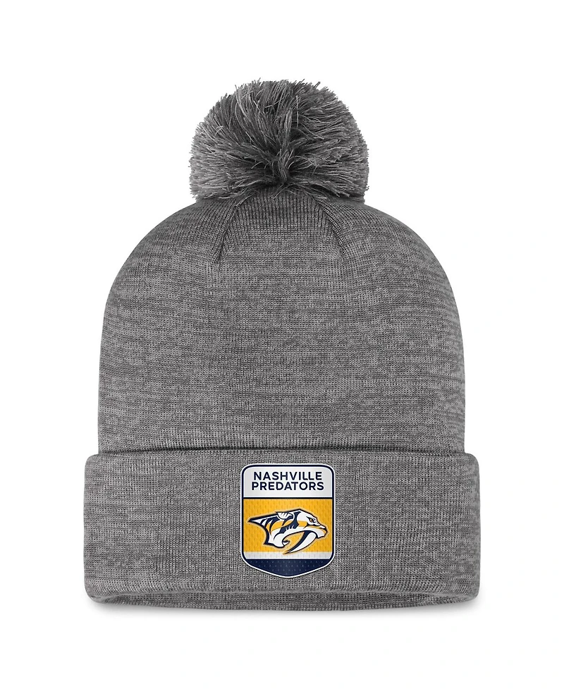 Fanatics Men's Gray Nashville Predators Authentic Pro Home Ice Cuffed Knit Hat with Pom