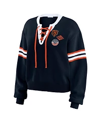 Wear by Erin Andrews Women's Navy Chicago Bears Lace-Up Sweater