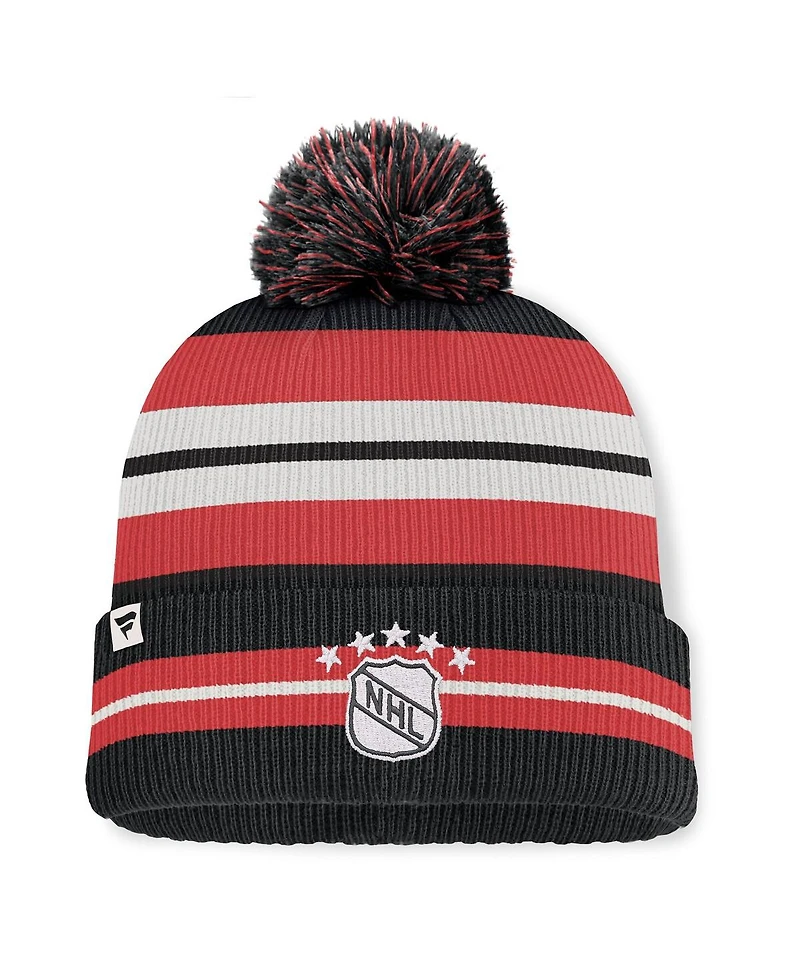 Fanatics Men's Black/Cream Chicago Blackhawks Decades Collection Cuffed Knit Hat with Pom