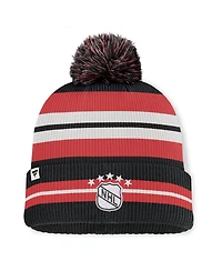 Fanatics Men's Black/Cream Chicago Blackhawks Decades Collection Cuffed Knit Hat with Pom